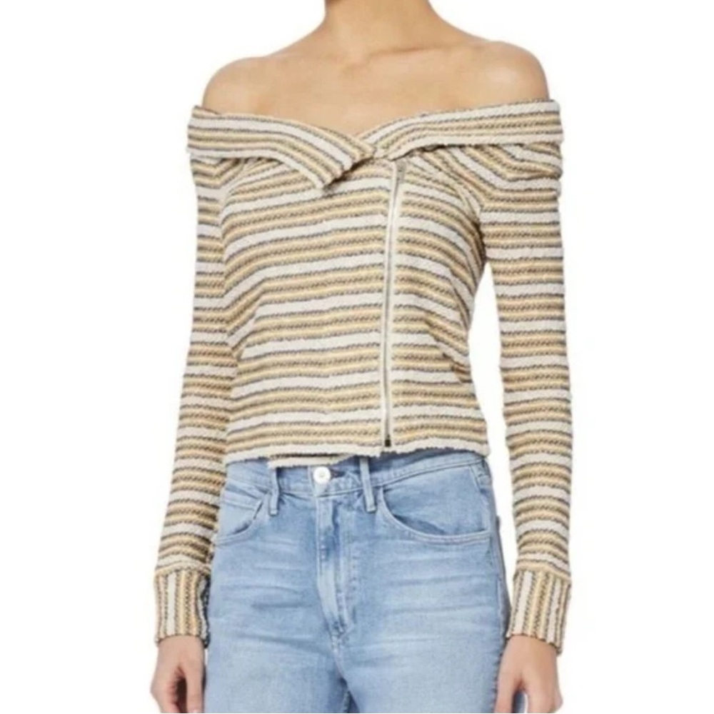 IRO Vana Stripe Knit Off Shoulder Asymmetric Zip-Up Jacket Size 34/XS/2